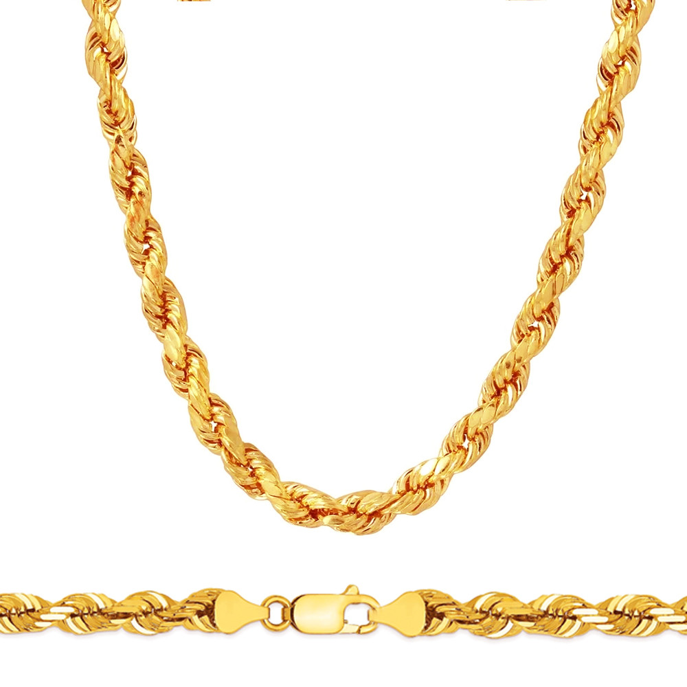 14k Gold 7 Mm Italian Diamond Cut Rope Chain 30 Inches